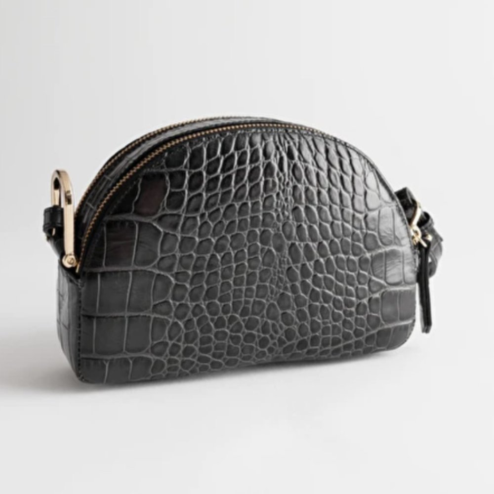 Half Moon Croc Embossed Crossbody Bag